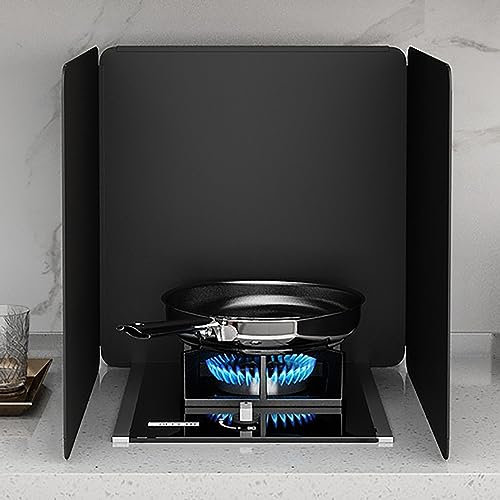 Spritzschutz FüR Die KüChe Faltbare Kochplatte FüR Die KüChe Windschutzscheibe FüR Campingkocher öLspritzschutz Einfach Zu SäUbern FüR Bratpfannen Gasherde GeschirrspüLer,Schwarz,3 sides 45×45×45CM