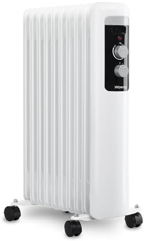 H.Koenig WARM90, Radiatore a olio, trasportabile, 9 elementi riscaldanti, basso consumo, termostato regolabile, protezione da surriscaldamento, spegnimento automatico, 2000 W