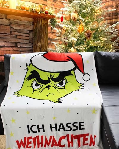 KAMACA Originelle Kuscheldecke Ich Hasse Weihnachten Flauschige Decke Fleecedecke weich atmungsaktiv Sofadecke Wohndecke Couchdecke Geschenk Weihnachten (Festtags – Muffel weiß 130x160 cm)