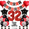Conruich Geburtstagsdeko 32 Jahre Mann Frau, Schwarz Tortendeko 32. Geburtstag Dekoration Frau, Luftballon 32. Geburtstag Deko Mann, Happy Birthday Banner für 32. Geburtstag Frauen Party Dekoration