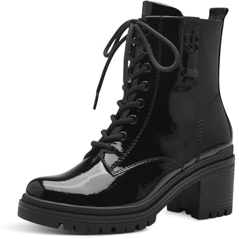 s.Oliver Damen Stiefeletten zum Schnüren mit Blockabsatz Herbst, Schwarz (Black Patent), 39 EU