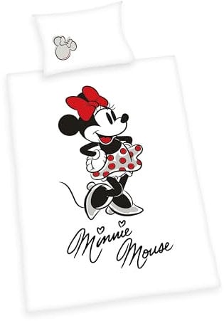 Herding Bettwäsche Minnie Mouse Disney, Kopfkissenbezug 40 x 60 cm mit Wende-Motiv, Bettbezug 100 x 135 cm, Mit Reißverschluss, 100% Baumwolle
