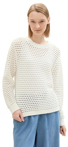 TOM TAILOR Denim Damen Basic Strickpullover mit Struktur,10332 - Off White, XL