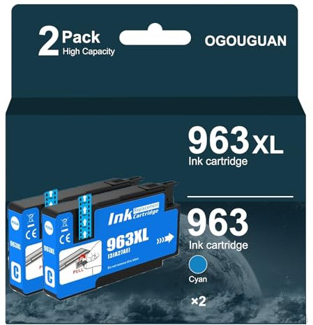 OGOUGUAN 963XL Wiederaufbereitete Tintenpatronen für HP 963 XL für HP OfficeJet Pro 9010 9012 9020 9014 9015 9016 9018 (2 Cyan)