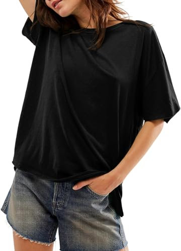 BLENCOT Damen Tshirt Kurzarm Longshirt Rundhals Oversize Shirt Sommer Lässige Sport Oberteile Damen Bluse Tops