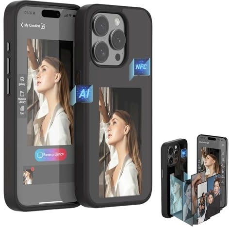 hwqsad Snapframe E-Ink Handyhülle, intelligente NFC-Übertragung, intelligente Foto-Rückprojektion, DIY-Handyhülle, personalisieren Sie Ihr Telefon jederzeit und überall (schwarz, für iPhone 14Pro)