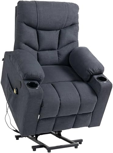 CLP Sessel Andover I Relaxsessel Elektrisch Verstellbar Mit Aufstehhilfe I Fernsehsessel Mit Liegefunktion, USB Ports Und Getränkehalter, Farbe:dunkelgrau, Material:Stoff