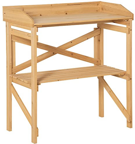 Outsunny Table de rempotage - Table de Plantation Plateau avec rebords - Table de Jardinage étagère à Lattes - Bois Sapin pré-huilé