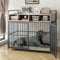 Large Dog Crate Furniture with Drawer Storage | Large Indoor Wood Dog Kennel | Heavy Duty Metal Dog Cage Table | 103×60×80CM - Rustic Grey