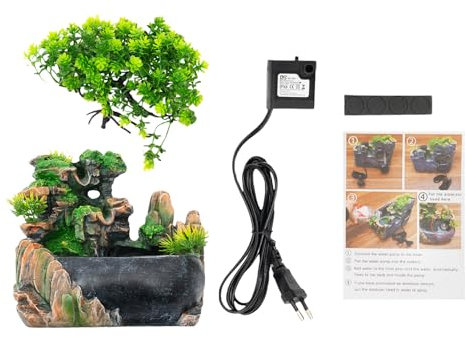 KANBCNG Zimmerbrunnen Wasserfall Balkon Brunnen mit Praktische Pumpe Zimmerbrunnen Grüne Pflanze Brunnen Gartenbrunnen Springbrunnen für Wohnzimmer Eingang Arbeitszimmer 220 V