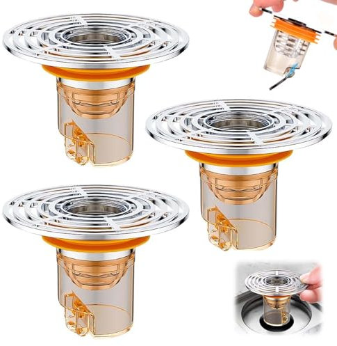 JRYGAC 3 Pezzi Tappo Scarico Doccia, Tappo per Lavandino Bagno con Chiusura Automatica, 32-42mm Tappo Lavandino Bagno, Tappo Doccia Antiodore, per Bagno, Giardino, Lavanderia