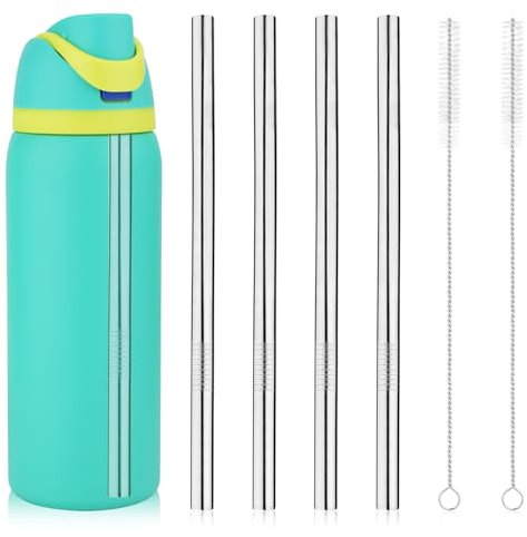 4 Pzs Repuesto de Pajita de Metal para Botella de Agua Owala de 40 oz, con 2 Cepillos para Pajitas Pajitas Reutilizables de Acero Inoxidable Compatibles con Botella de Agua Owala de 40 oz