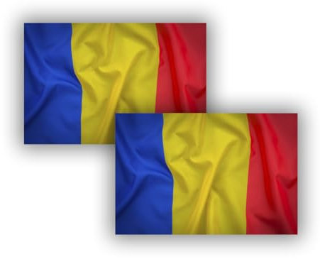 Bandiera della Romania, bandiera 90 cm x 150 cm, bandiera grande con passante per albero e cordini, bandiera leggera, bandiera per sport, calcio, edifici (Romania 2 pezzi)