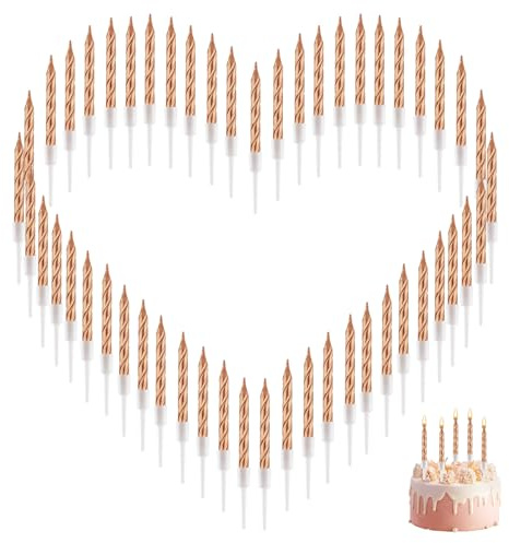 60 Stück Spiral Geburtstagskerzen, Rauchfreie Metallische Kuchenkerzen mit Halterungen, Tortenkerzen, Ideal für Kuchen & Torten Dekorationen bei Geburtstag, Hochzeit und Party 7,5 cm (Champagnergold)