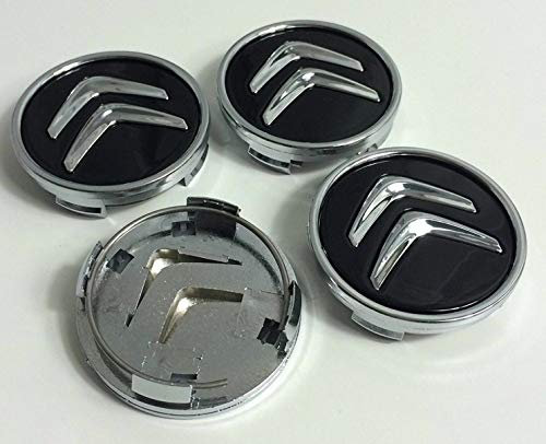 FGXBD 4 Pièces 60mm Alliage Auto Cache Moyeux Capuchons pour Citroen Xsara C3 C4 C5 C6 DS DS3 DS4 DS5 DS6, Antirouille Jante Centre Badge D'emblème Accessoires,Black