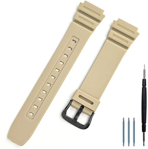 Ersatz-Uhrenarmband aus Naturharz, kompatibel mit Casio W218H W-219H AE1200WH AE-1300WH W800H SGW-300H F-108WH wasserdichtes Gummiband (Kahki)