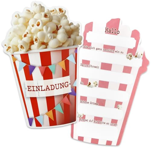 Lezehea 12xEinladungskarten Kino,Einladungskarten Kindergeburtstag Kino,Einladung Kino,Geburtstagseinladungen für Mädchen und Jungen,Popcorn Partyeinladungen für den Perfekten Kino Filme Abend