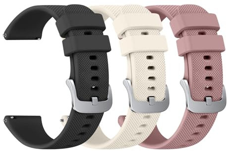 Tobfit Lot de 3 bracelets de rechange en silicone pour Garmin Vivoactive 4S/Venu 2S/Venu 3S/Vivomove 3S, 18 mm, pour Garmin Forerunner 255S/265S, homme et femme (noir/Starlight/violet)