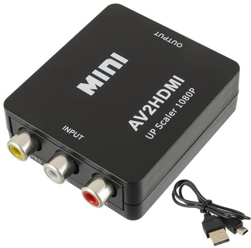EPLZON Adaptador RCA a HDMI, Convertidor AV a HDMI, 1080P RCA Compuesto CVBS Convertidor Audio vídeo para Soporte PAL/NTSC con Cable Carga USB para PC/portátil/Xbox/TV/VHS/VCR/DVD Proyector(Negro)