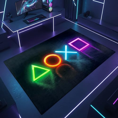 Teppich-Traum Teppich Jugendzimmer Wohnzimmer Gaming-Zimmer Gamer-Setup modernes Design rutschfest strapazierfähig waschbar pflegeleicht langlebig in Schwarz & Neonfarben 100 x 150 cm