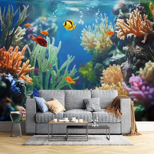 Fototapete Tropische Fische Koralle 150x105cm XXL Wandtapete Aquarium Tapete Motivtapeten Bildtapete 3d Effekt Wand Dekoration für Schlafzimmer Wohnzimmer Korridor