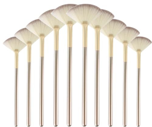 10-Pack Ultra Soft Fan Brushes for Facials - Professional Facial Applicator Makeup Brushes with Ergonomic Wooden Handle for Mask, Mud, Cream, and Makeup Blending - for Estheticians and Artists