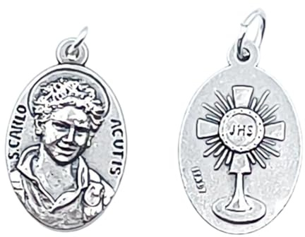 Generico Medaille San Carlo Acutis, 100 Stück, 2,5 x 1,5 cm, mit Ostensorium, hergestellt in Italien