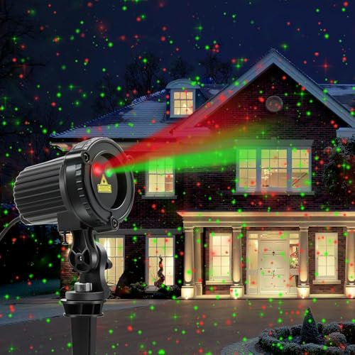 Projecteur Laser de Noël d'Extérieur, Lumières Rouge et Verte Mobile, Éclairage Décoratif Étanche pour Jardin et Maison