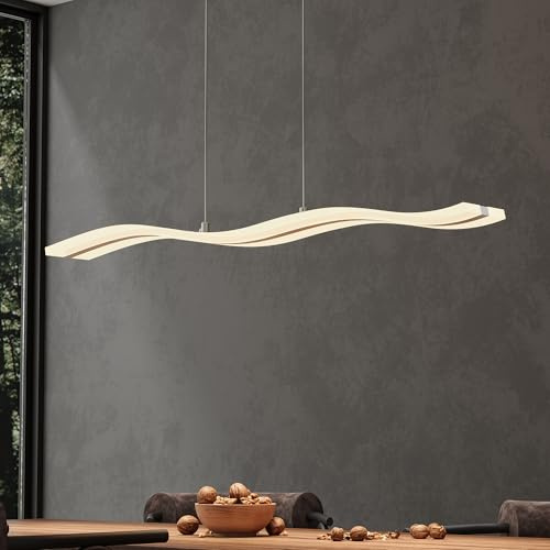 Mai & Mai Pendelleuchte Esstisch dimmbar Hängelampe Nachtmodus weiß | LED Hängeleuchte mit Fernbedienung für Esszimmer, Verstellbares Kabel Pendellampe für Wohnzimmer küche Alivetta3300