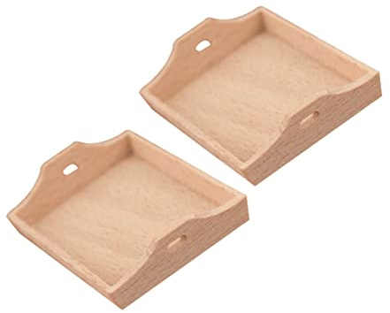 ABOOFAN 2pcs Mini Wooden Trays for Fruit and Tea Small House Decor Natural Wood Decorative Serving Plates for Miniature Models for Playhouses and Dollhouses