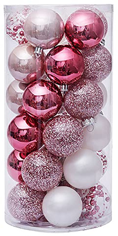 Jrudjsnhhty 30Pcs Christmas Tree Ball Ornaments Set Shatterproof Decor Balls Exquisite Hanging Baubles Set for Holiday Party -Pink