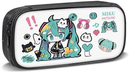 Zhongkaihua Miku Federmäppchen aus Segeltuch, Anime-Thema, schwarz, große Kapazität, modische Schreibwarentasche, Geschenk für Jungen und Mädchen, Miku Typeb, 21x10x6 cm, Federmäppchen