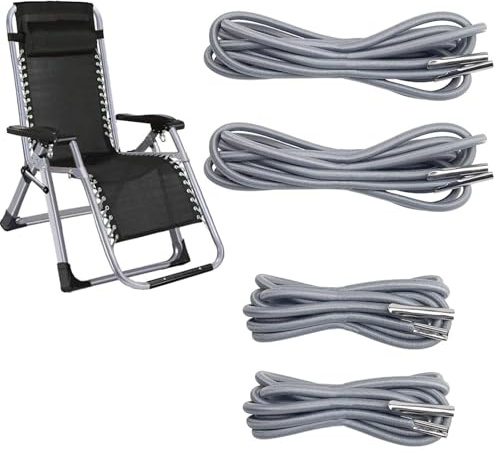 Sikweny 4 Stück Gummiband für Liegestuhl Gummischnur 2.25 m/1.5 m für Relax-Liegestuhl mit Metallkopf Zero Gravity Chair Replacement Cord Einstellbare Spannung Geeignet Sonnenliegen (2 Längen)