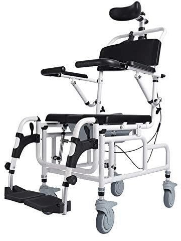 Duschstuhl – 4-in-1 neigbares Design mit verstellbarer Kopfstütze und hochklappbaren Armlehnen für verbesserte Mobilität und Komfort