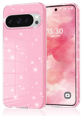 Eherui Custodia con glitter per Google Pixel 9 Pro XL, in silicone e TPU, anti-impronte, antiurto, sottile, antigraffio, anticaduta, per Google Pixel 9 Pro XL, rosa