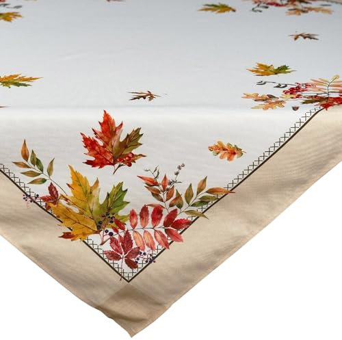 Tischdecke Herbst 110 x 110 cm mit bunter natürlicher Blätter-Bordüre - Tischdeko für Küche & Tisch