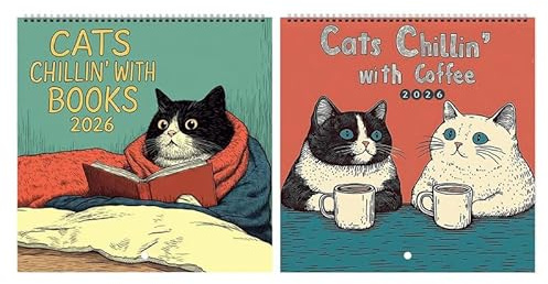Lesekatze Kalender 2026 Cats Chillin' with Books Wandkalender 12 Monate Wandkalender mit Katzen-Design Personalisierter Monatsplaner mit Katzenmotiv Lustiger Wandkalender Geschenke für Katzenliebhaber