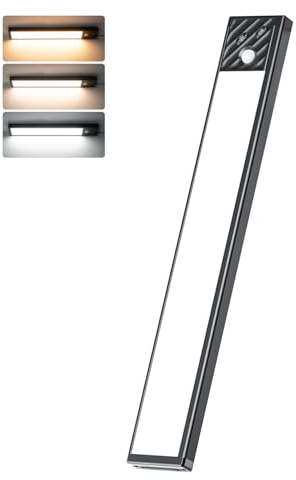 Schranklicht Schrankleuchte 3 Farbmodi Dimmbar 65 LEDs Schrankbeleuchtung LED mit Bewegungsmelder Led Leiste Batterie 2500 mAh USB Wiederaufladbar Unterbauleuchte Küche für Kleiderschrank, Treppe