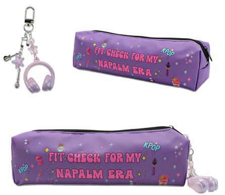 WALLFID K-Pop Style Federmäppchen mit Schlüsselanhänger, Großes Mäppchen für Mädchen, Korean Pop Ästhetik Make-up- & Schreibwaren-Tasche für Schule, Reisen & besondere Anlässe