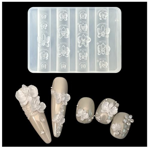 Zosutetoxo Nails Mold, Nail Stamping Nail Design Set with 3D Gel Nail Art Silicone Mold, Phalaenopsis Flower Nail Stencils for DIY Nail Art