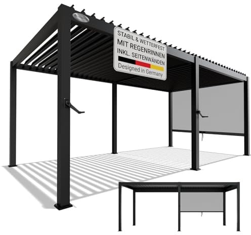 Juskys® Lamellendach Tahiti 3x5,9 m inkl. Seitenwand 3 m - Terrassenüberdachung stabil & wetterfest - Überdachung für Garten & Terrasse - Bausatz Anthrazit