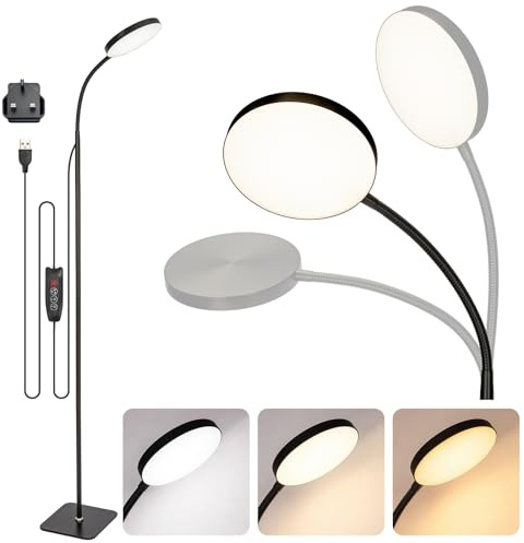 BLUE BAZAAR LED Floor Lamp 10W Energy Saving Standing Lamp with 3 Color Temperatures & 5 Brightness Levels, LED Floor Lamp for Reading Adjustable Light for Living Room, Bedroom, Office (Black)