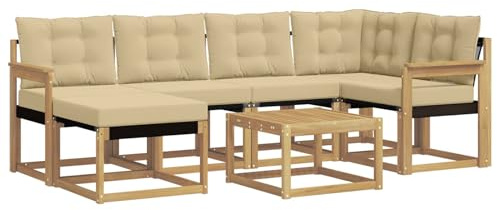 vidaXL Outdoor-Sofagarnitur mit Kissen 7 pcs Weiß und Beige, Garten-Sofa-Set, Moderne Outdoor-Möbel, Elegante Patiositzgelegenheiten, robuste Textilene-Sofas