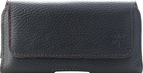 honju Horizon Echtleder Gürteltasche Etui Hülle für Apple iPhone SE (2022), 14/14 Pro, 15/15 Pro, 16/16 Pro, 16e [Gürtelschlaufe, Rindsleder, Magnetverschluss] schwarz