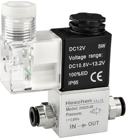 Heschen Elettrovalvola Pneumatica Elettrica 2V025-08 12VDC PT1/4 2/2 Vie Normalmente Chiuso IP65 CE