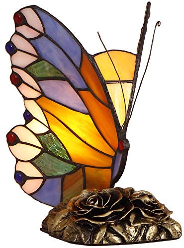 Bieye Butterfly Tiffany Style Stained Glass Accent Table Lamp Night Light for Bedside Bedroom Living Room Coffee Table (Multicolor 3, 8 inches Wide * 9 inches high)