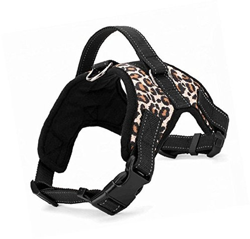 Wondder Hund Weste Harness, Soft verstellbare reflektierende einstellbare Hundegeschirr mit Griff Oxford für Haustier Walking Out Training (M, Leopard)