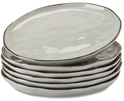 LOBERON Teller 6er Set Biarré, unebenes, ursprüngliches Design, mediterraner Charakter, Geschirr, spülmaschinenfest, Tischaccessoires, Steinzeug, grau