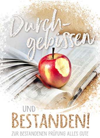 KE - Glitzernde Abschlusskarte, Prüfung bestanden, Schulabschluss Feier, DIN A6 Format inkl. Umschlag - Motiv: Apfel