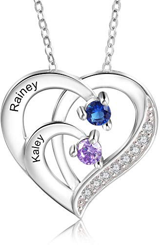 Personalisierte Namenskette Silber 925 Halskette Damen Herz Anhänger mit Namen Gravur Mutter Tochter Kette Geschenk für Muttertag Valentinstag Weihnachten